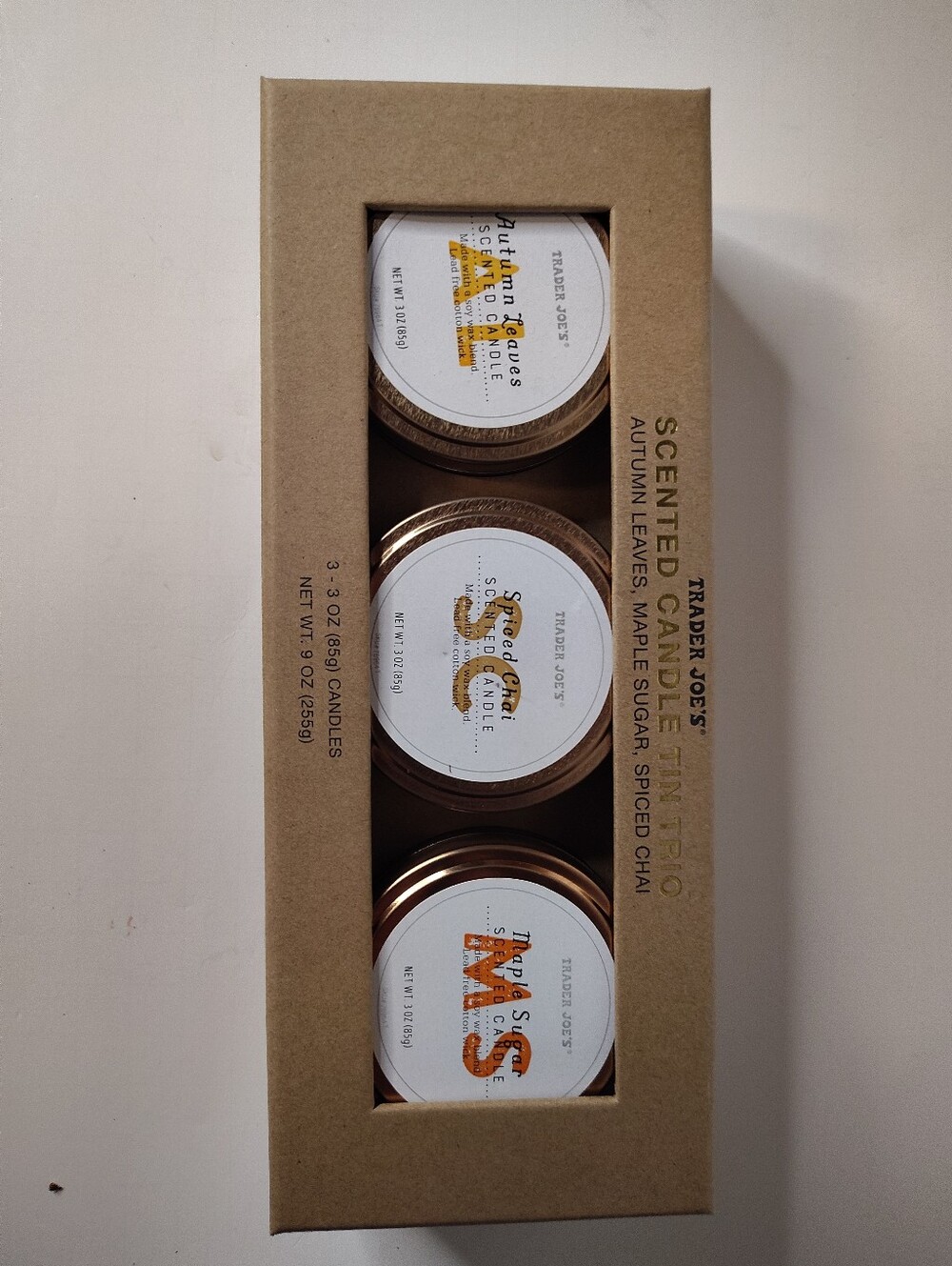 Trader Joe’s Scented Candle Trio Autumn Leaves, Maple Sugar, Sugar Spiced, Chai